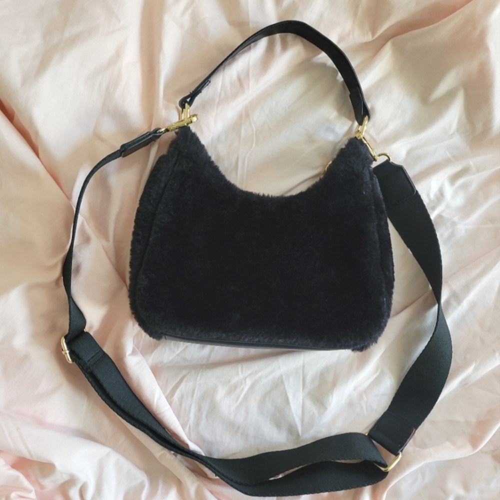 Mini black fuzzy handbag